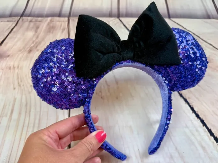 Ears (serre tête) Disney Minnie sequins violet noeud noir effet velours Halloween Tokyo Disneyland - photo numéro 6
