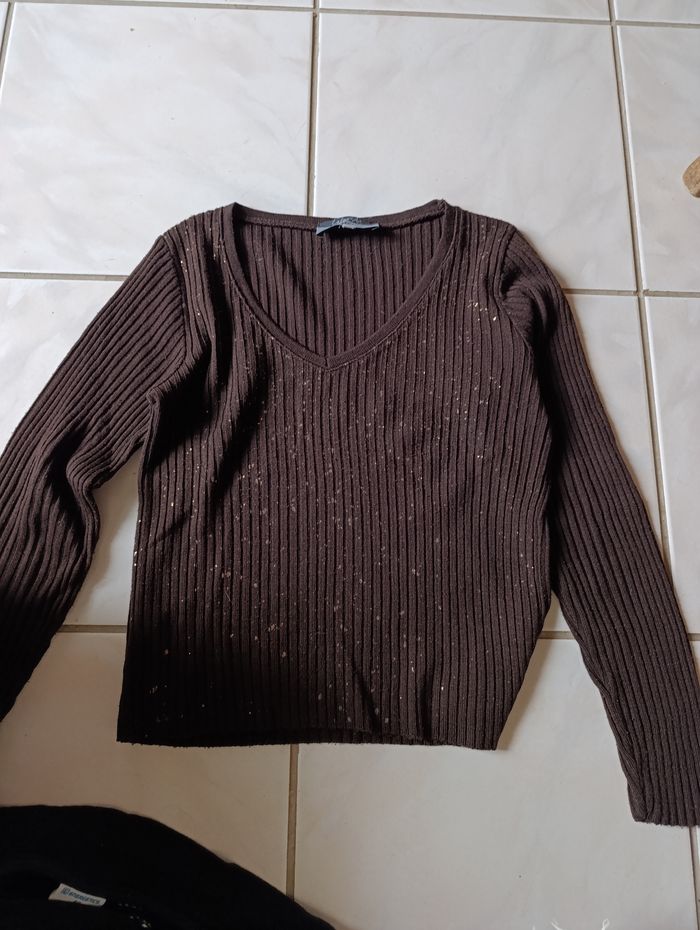 Pull brun et doré - photo numéro 2