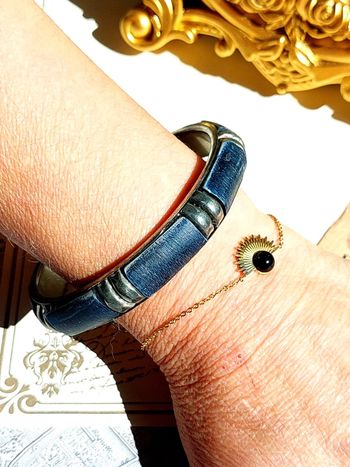 Magnifique bracelet jonc vintage os/bois et métal