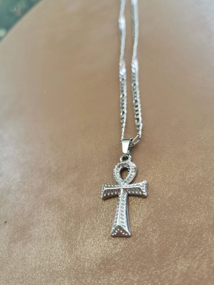 Collier et pendentif spirituel croix égyptienne d ankh argenté - photo numéro 2