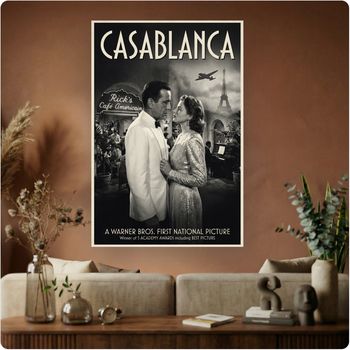 Affiche film culte “Casablanca” poster cinéma vintage noir et blanc déco murale A3 Sans cadre