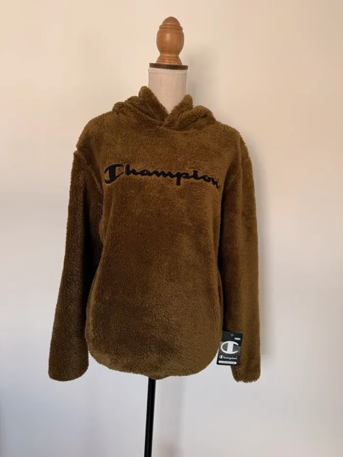 Sweatshirt capuche polaire teddy vert kaki poches neuf M pull sweat coton felpa suéter maille