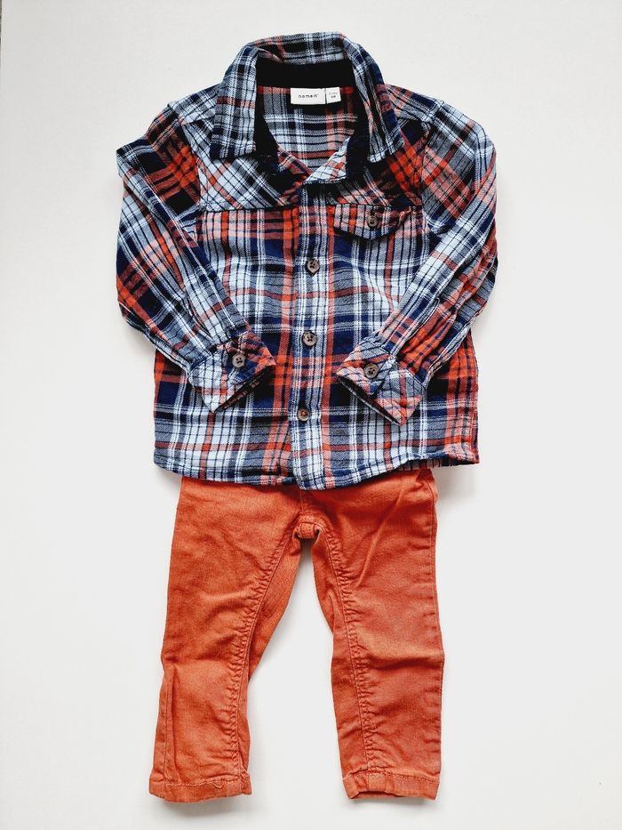 Name It - Ensemble chemise à carreaux, manches longues + pantalon jean (12 mois)