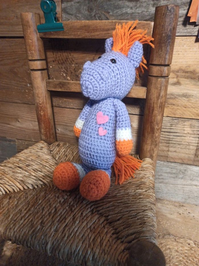 Peluche cheval laine fait main tricot tbe - photo numéro 2