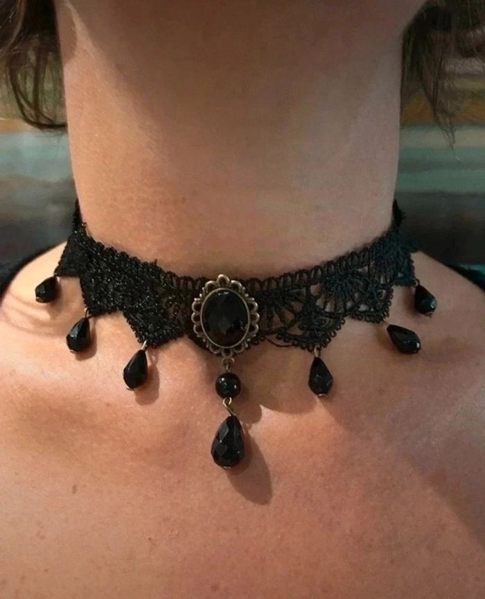 F99 Collier dentelle rétro vintage gothic ajustable noire sexy - photo numéro 3