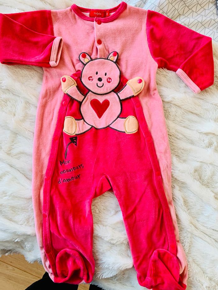 Pyjama velours nounours cœur 18 mois