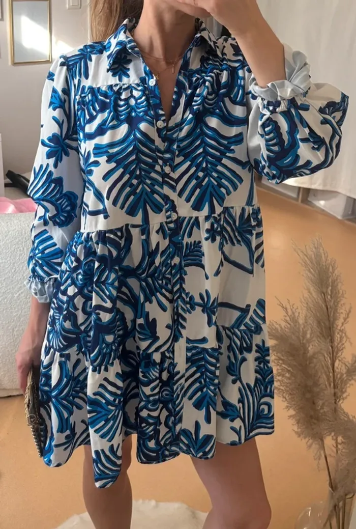 Jolie robe fluide blanche et bleu motifs - photo numéro 3