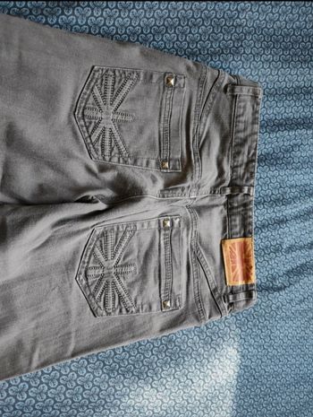 Pantalon jean gris droit avec de vraies poches drapeau anglais England uk