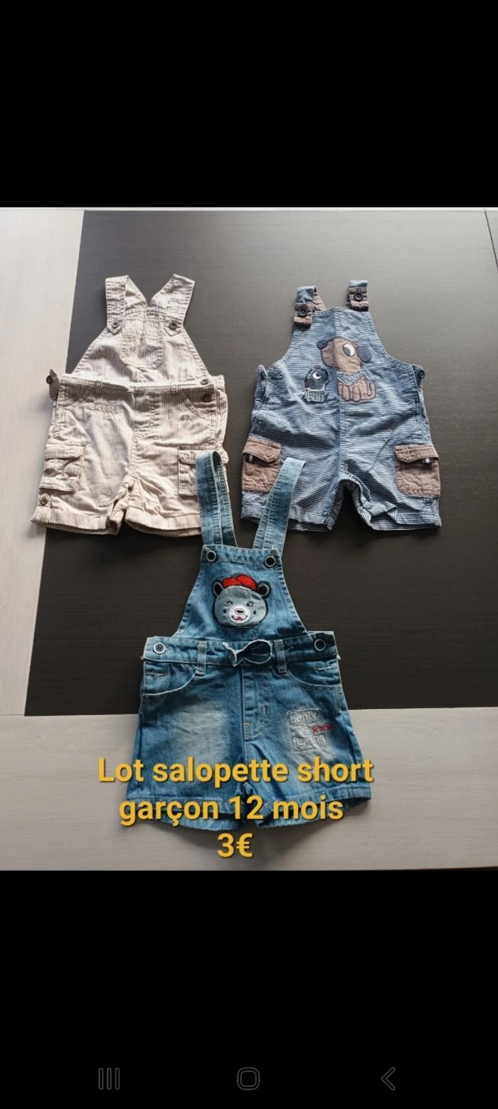 Lot 3 salopettes short garçon 12mois