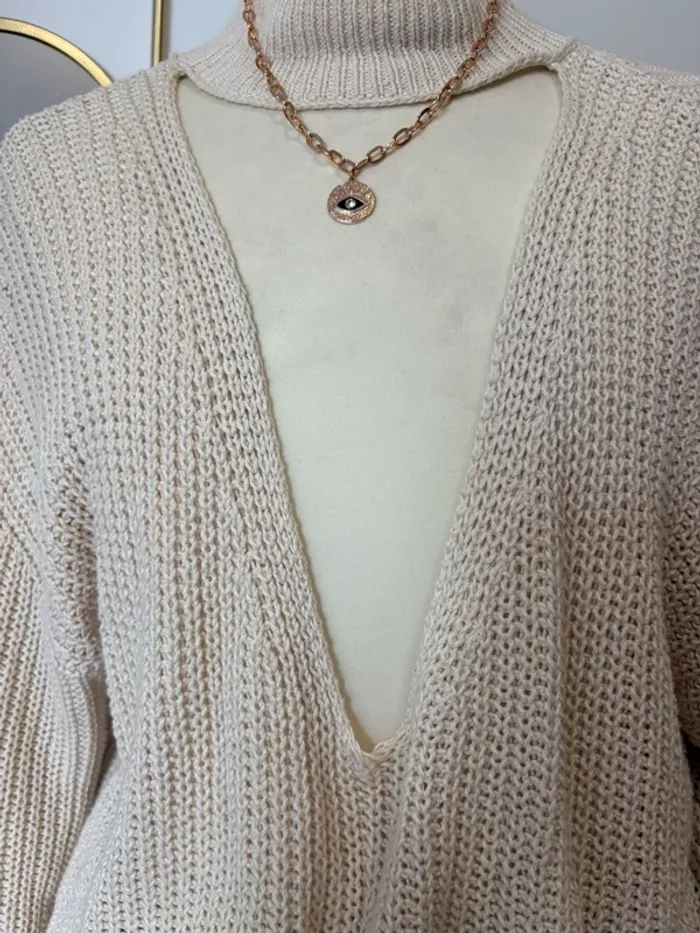 Pull maxi oversize décolleté V 100% coton tricot Zara Knit taille L - photo numéro 2