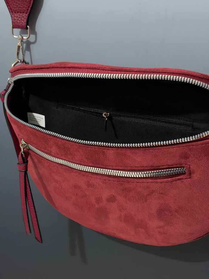 Grand sac banane - Rouge bordeaux - Cuir daim PU - femme | B - photo numéro 5