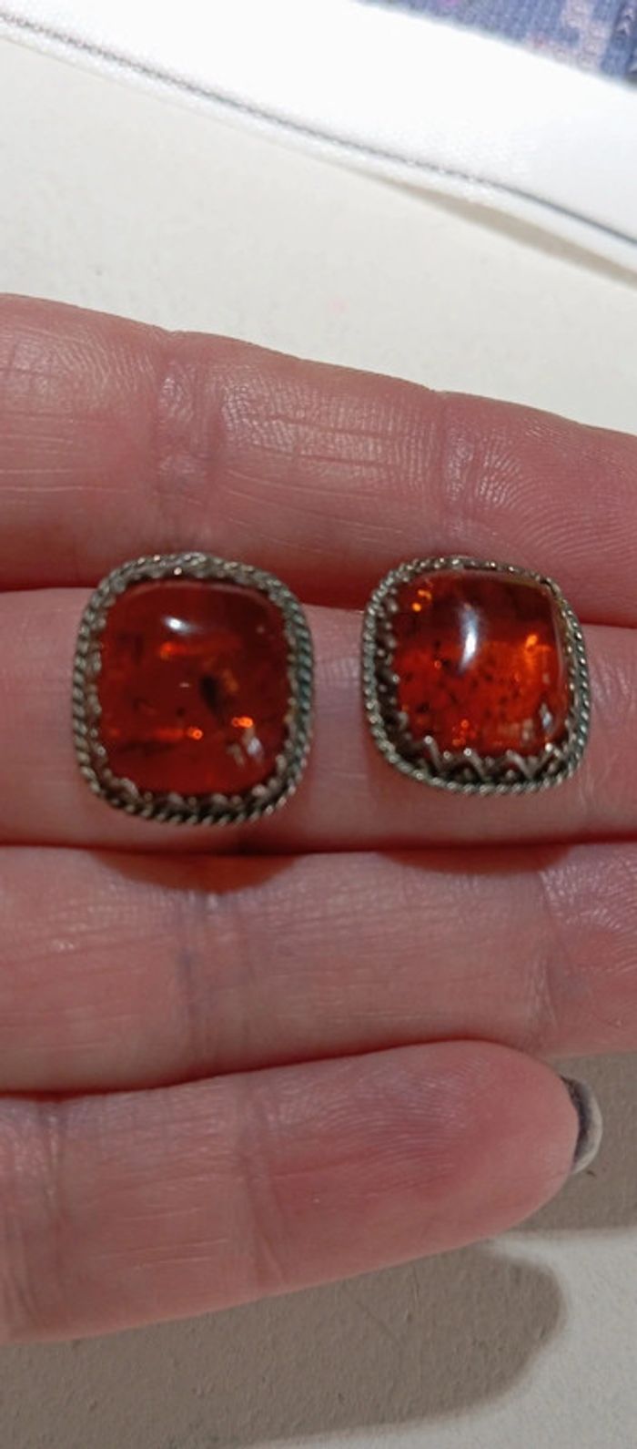 Clips d'oreilles ancien ambre et argent - photo numéro 16