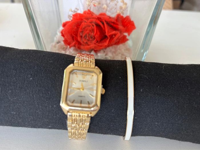 Ximili montre blanche dorée et bracelet acier inoxydable