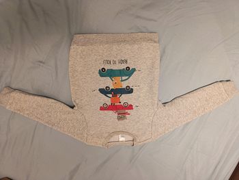 Pull hiver gris voitures 92 cm