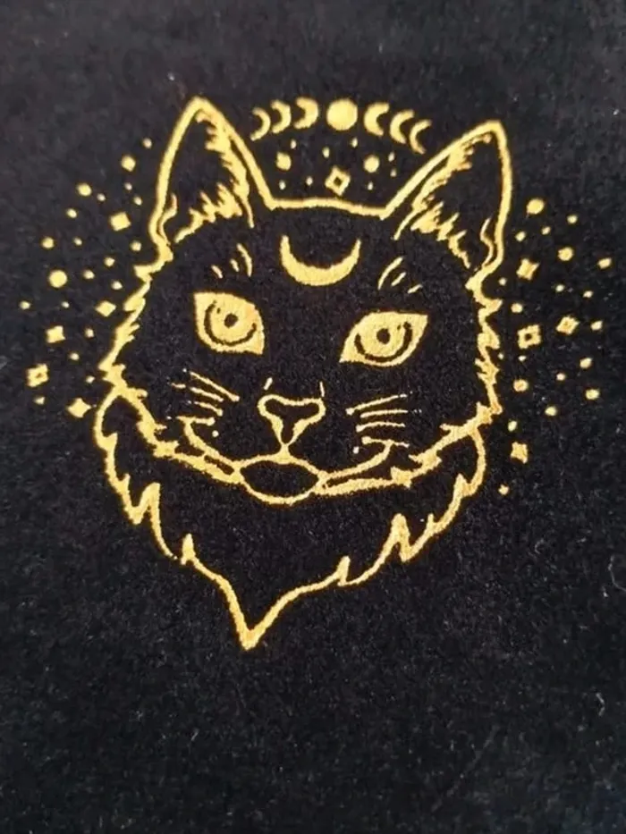 Lot de dix pochettes en velours noir, motif Chat doré - photo numéro 2
