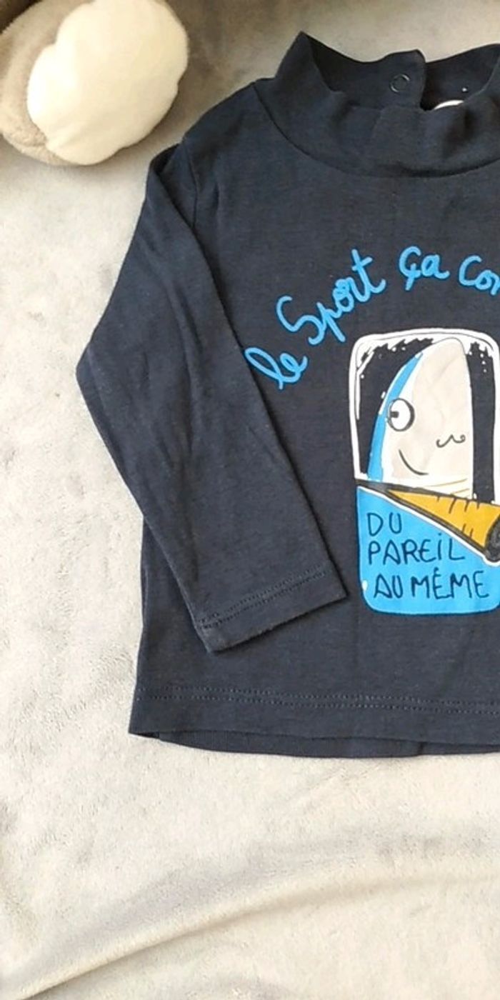 Tee shirt manches longues / pull léger col roulé Garçon 6 mois "Le sport ça conserve" 100% coton - photo numéro 4