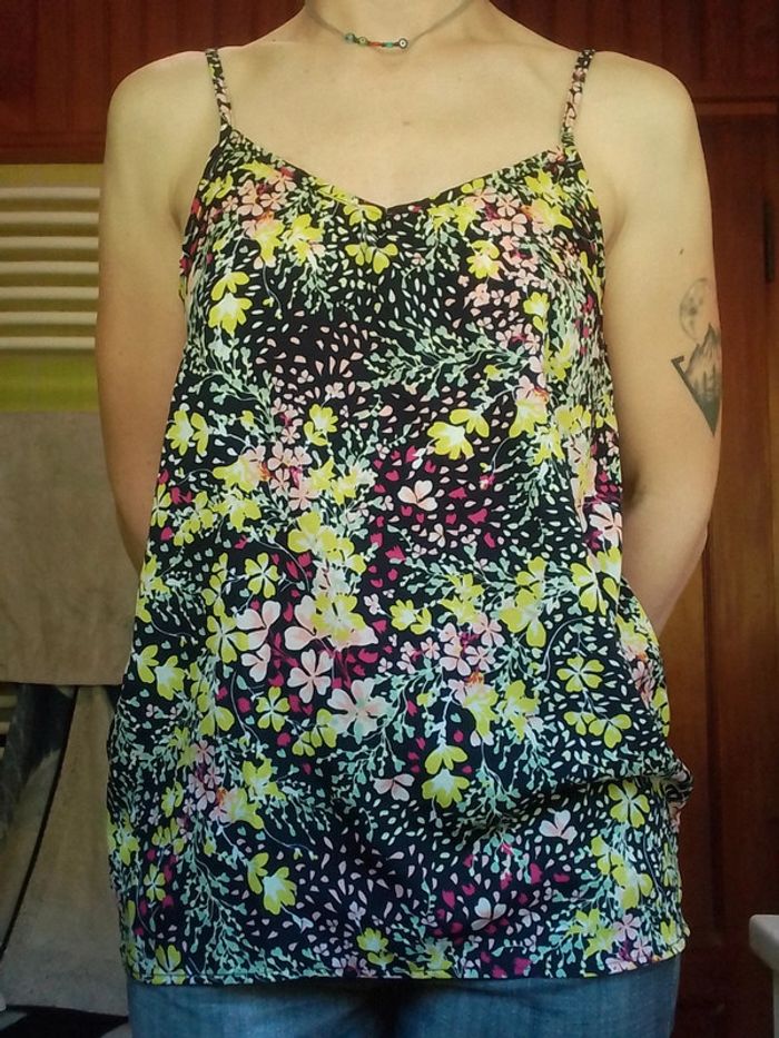 Débardeur à bretelles femme bleu motif fleurs - photo numéro 3