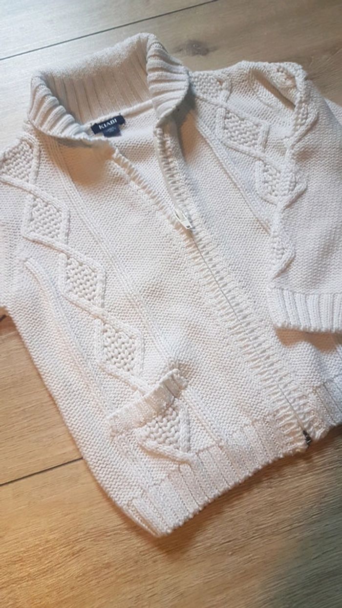 Gilet blanc cassé zippé 18 mois kiabi maille tressée - photo numéro 2