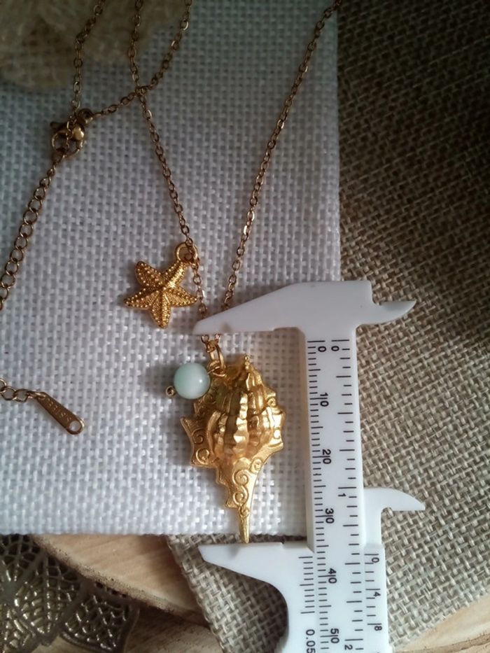 Collier coquillage et pierre de larimar naturelle - photo numéro 3