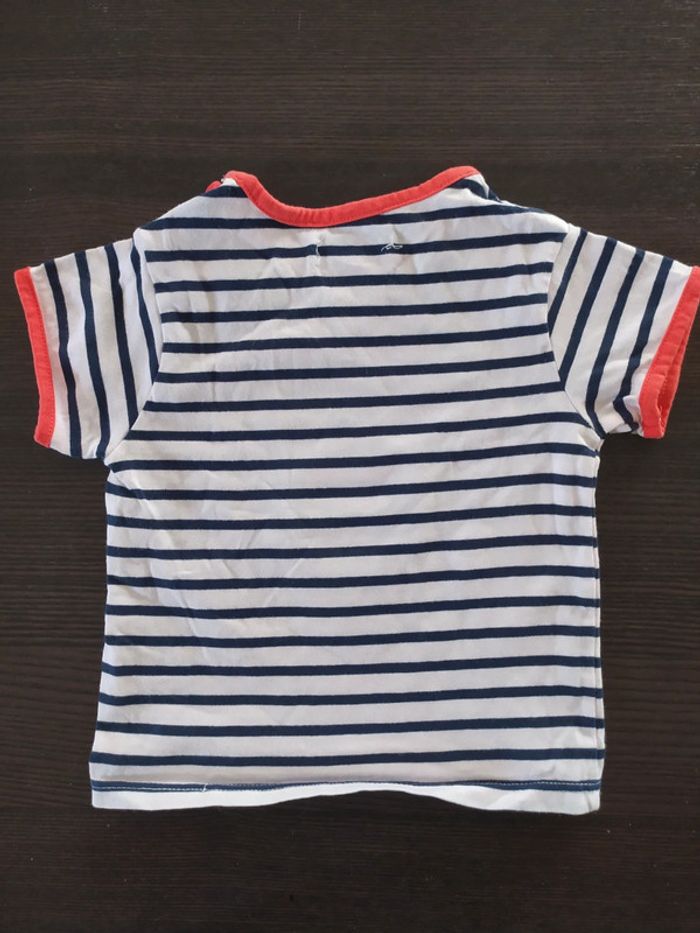 T-shirt été manche courte Obaibi 12 mois Homard Orange marinière blanc bleu - photo numéro 2