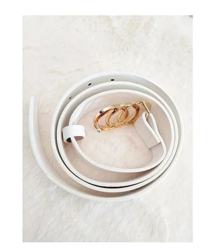 Ceinture blanche chic avec boucle dorée en métal - photo numéro 3