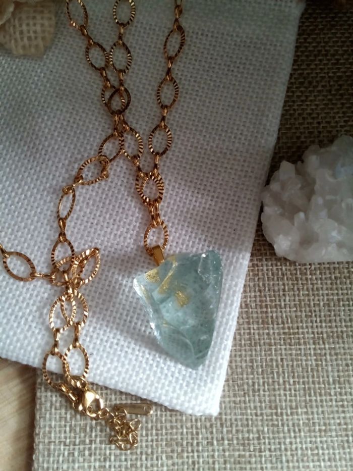 Collier satoire avec pierre naturelle d'Aigue marine - photo numéro 4