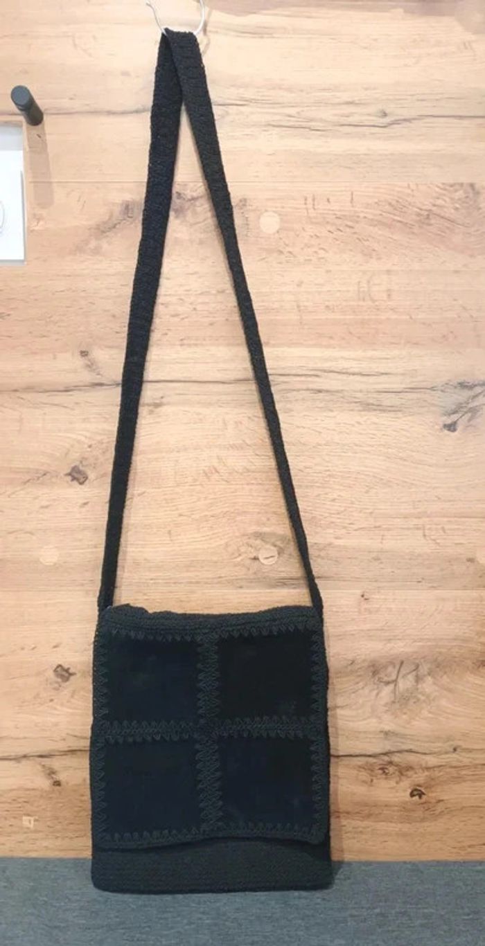 Sac bandoulière plage en daim noir vintage année 1990 - photo numéro 2