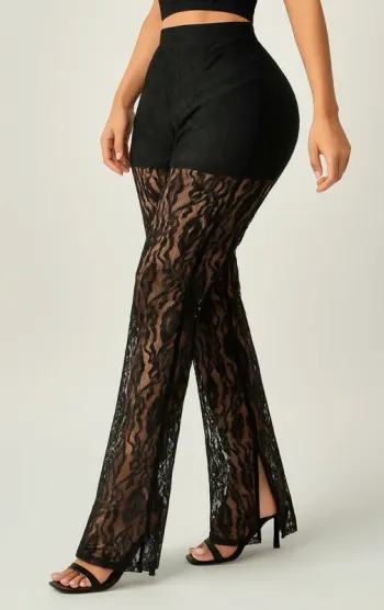 🎀 Pantalon en dentelle noire, short intégré
