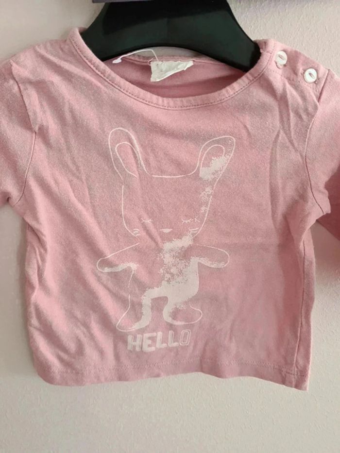 Pull manche longue taille 6 mois marque kiabi couleur vieuX rose imprimé lapin . - photo numéro 2
