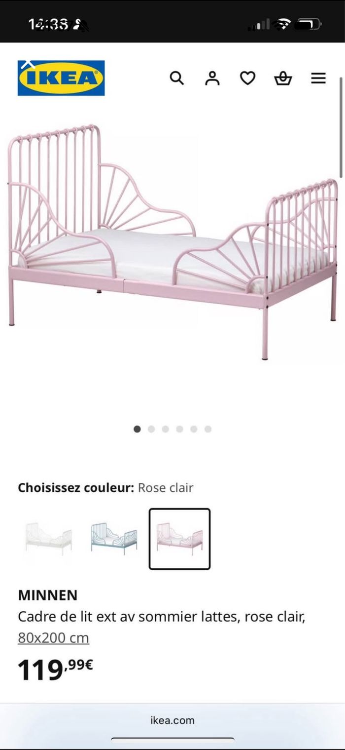 Lit IKEA extensible rose +sommier+matelas - photo numéro 2