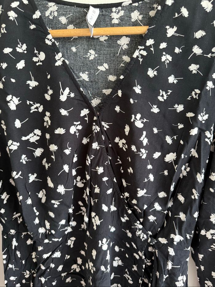 Blouse manches longues légère noir à motifs blanc amisu taille 38 M - photo numéro 3