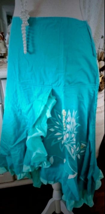 Jupe asymétrique  bleu celadon/turquoise. René Derhy T 40 Neuve