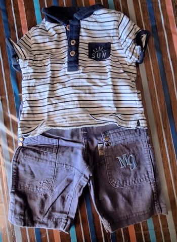 T-shirt rayé et short marine - 3 mois