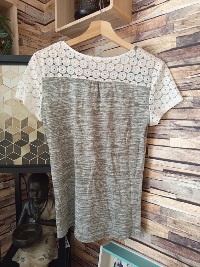 Tshirt gris blanc paillettes dentelle - photo numéro 6