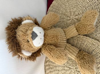 doudou lion beige marron blanc 
