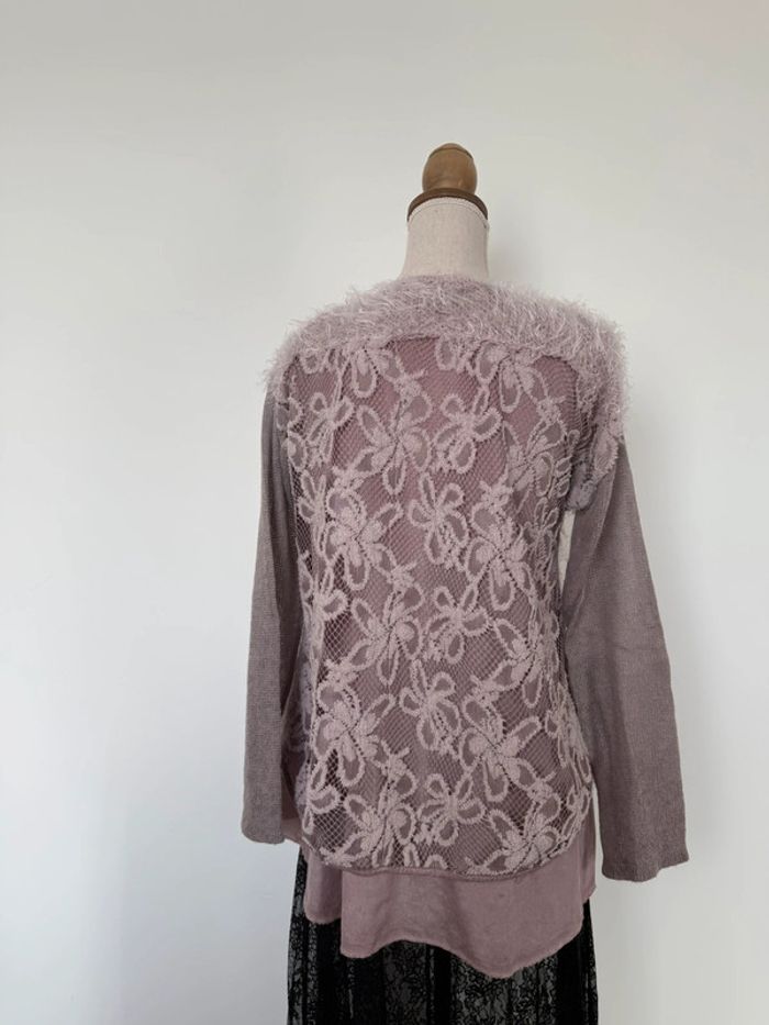 Pull rose maille sweater maglione suéter trui Sweat-shirt haut sweat t-shirt manches folder crochet - photo numéro 5