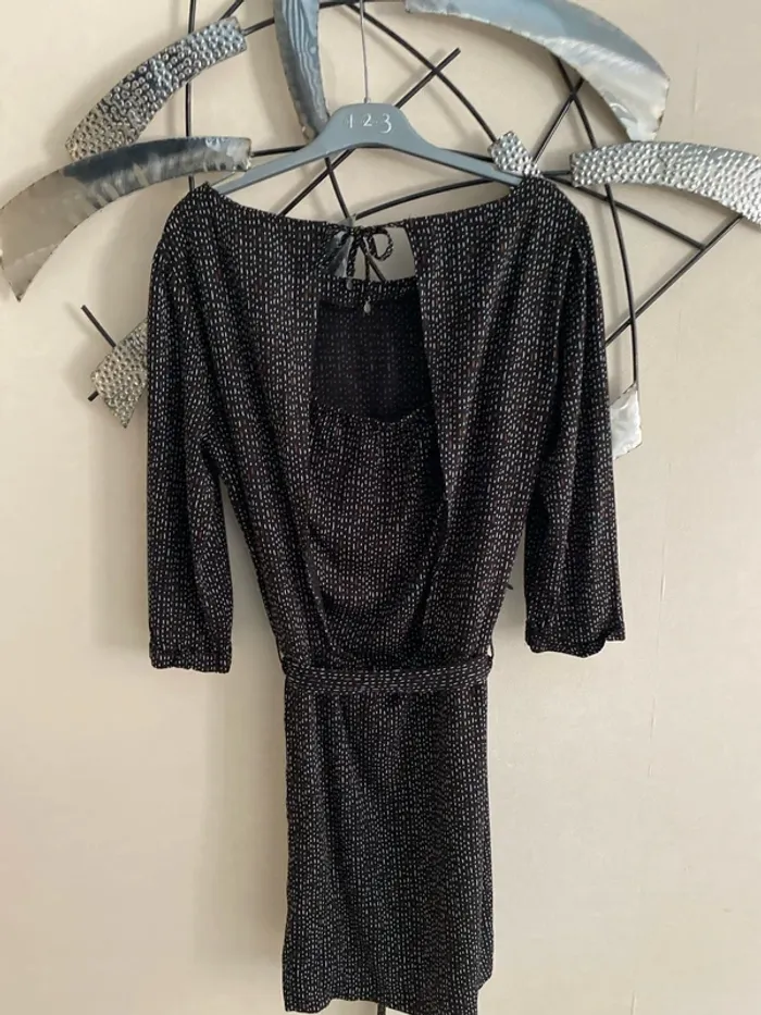 Superbe robe légère bonobo manches 3/4 noire et caramel très joli dos taille L /40 en parfait état - photo numéro 3