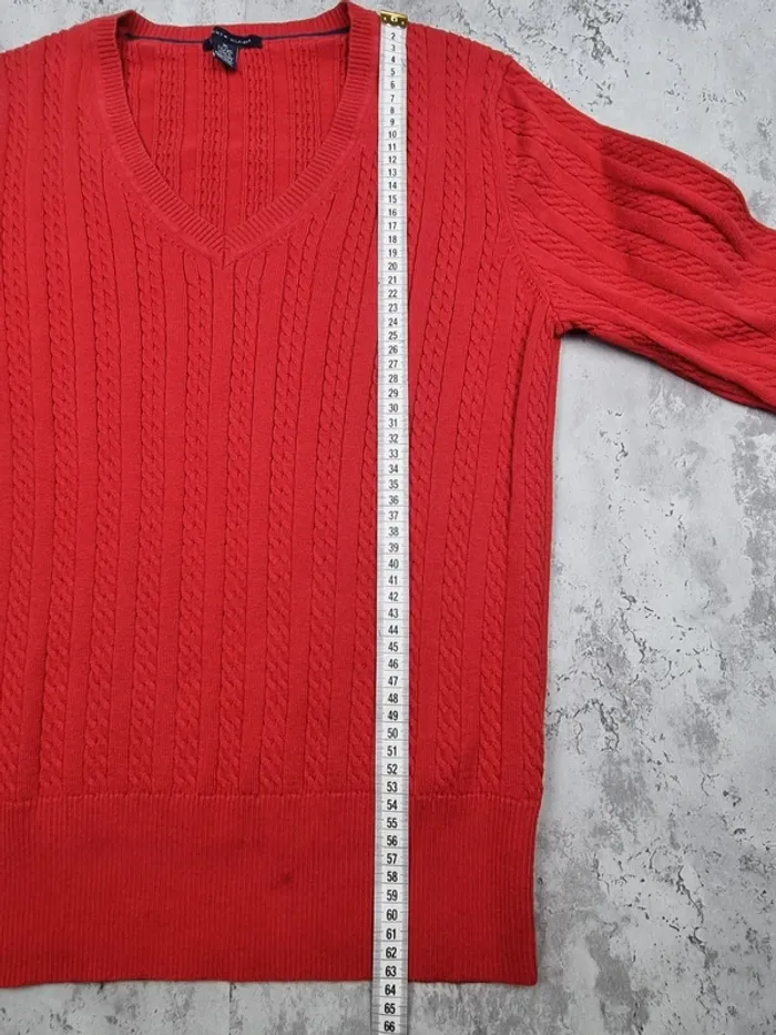 Pull torsadé Tommy Hilfiger rouge – Taille XL Femme (mesures en photos) - photo numéro 5