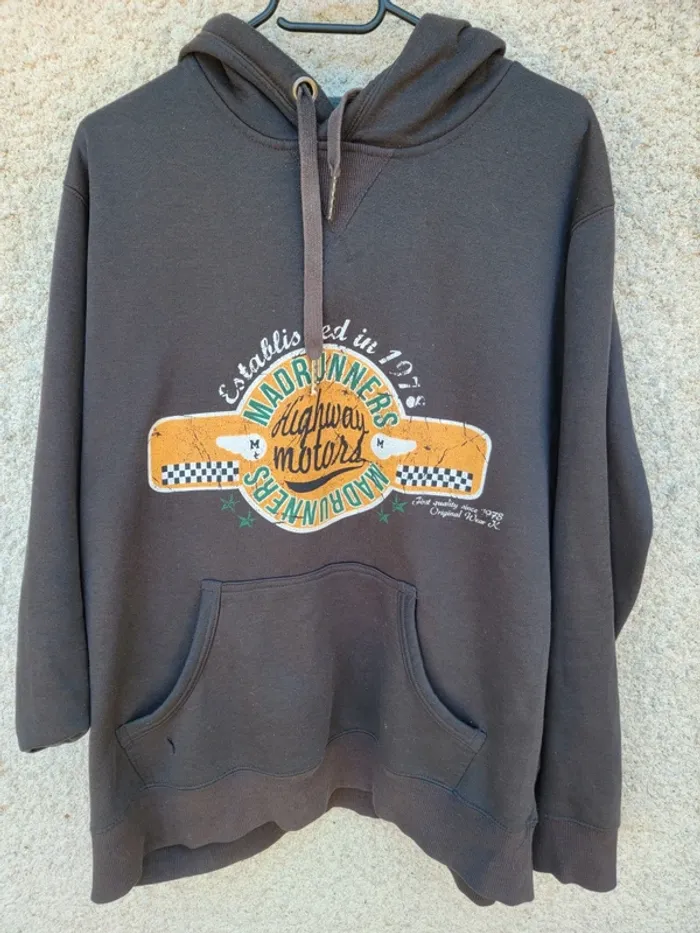 Sweat à capuche vintage imprimé grunge motard