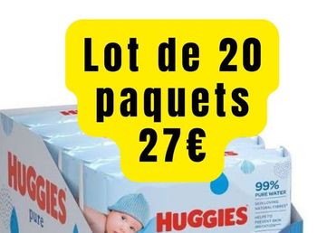 20 paquets de lingettes Huggies Pure