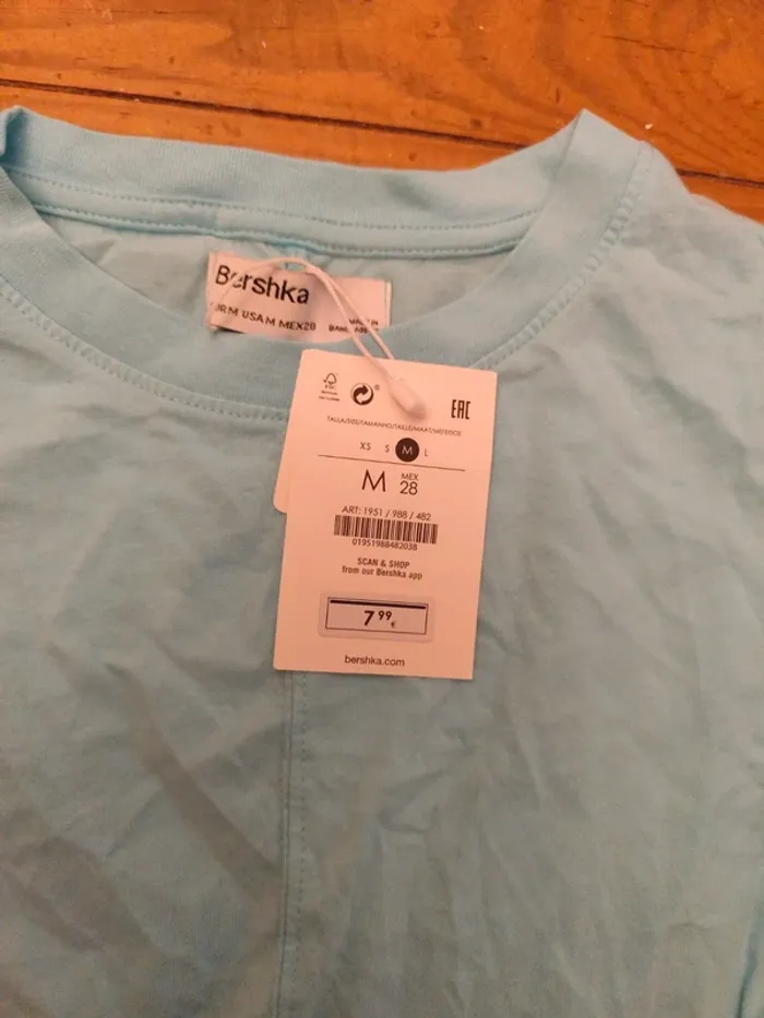 Crop top Bershka M coton turquoise neuf - photo numéro 3