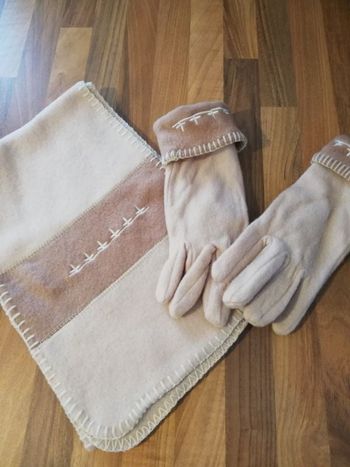Ensemble écharpe et gants polaire neuf beige et marron