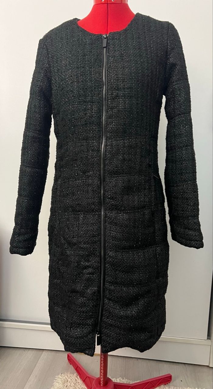 Manteau droit long matelassé noir pailleté Morgan - photo numéro 9
