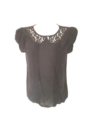 Blouse noire col Claudine en dentelle Benetton taille XS / 34 36 comme neuve