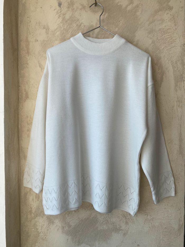Pull blanc cassé col cheminée vintage