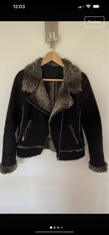 Veste forme Aviateur fourrure en daim noire