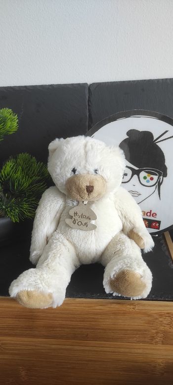 peluche doudou histoire d'ours calin'ours ivoire aho1153 ours blanc beige crème