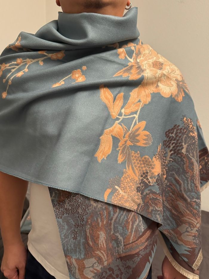 Écharpe dessin nature bleu - photo numéro 3