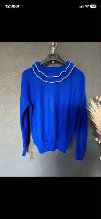 Pull bleu dur double col  made in France 