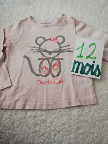 Tee shirt manche longue fille 12 mois obaïbi rose